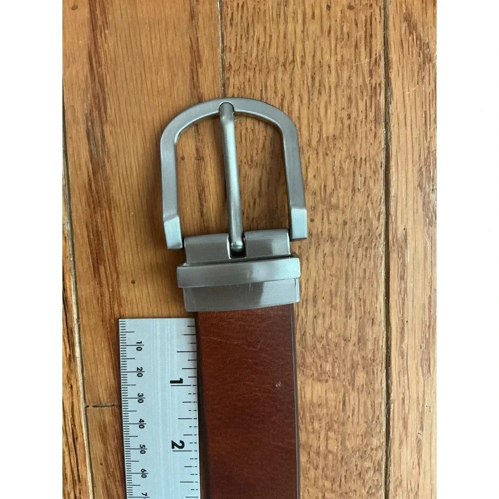 Brown Genuine Leather Men's Belt Size 42 Silver tone Buckle
